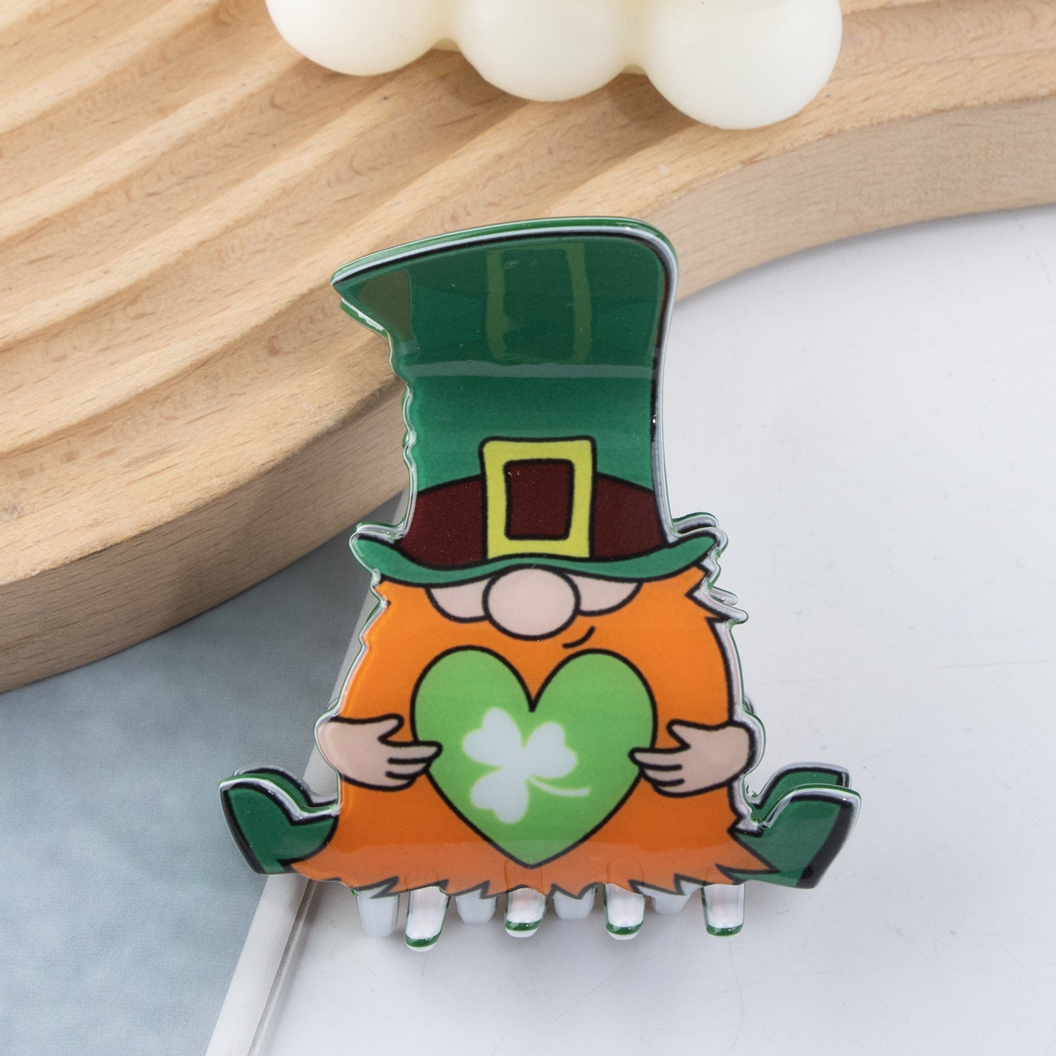 Wholesale St. Patrick's Day Green Old Dwarf Shamrock Pvc 6cm Hair Clip